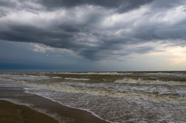 Stormy sea landscape with dark sky