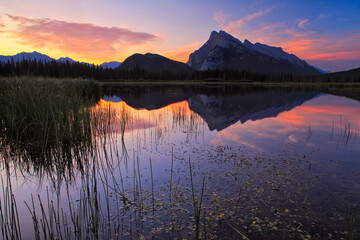 Evening light at Vermillion Lakes and Mount Rundle in Banff National Park, Canada