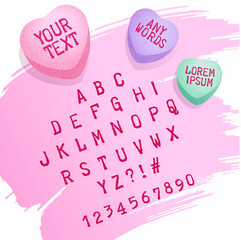 Valentine candy alphabet and candy hearts for customizing with your own text.