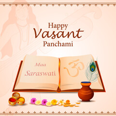 vector illustration of Goddess Saraswati for Vasant Panchami Puja of India - 413128650