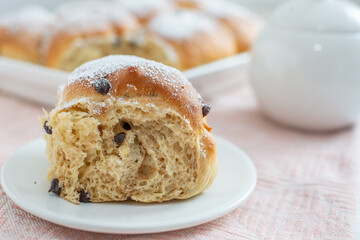 Fluffy homemade austrian powdered buchteln with chocolate chips
