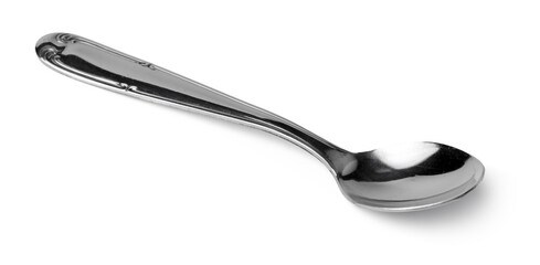 Silver spoon isolated on white background close up