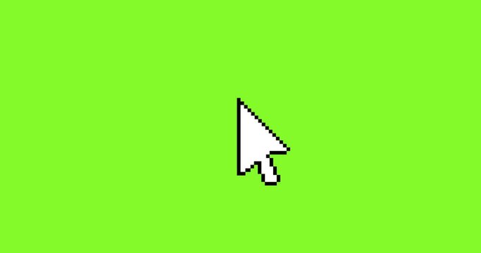 Pointer arrow cursor clicking. Technology and Internet icons animation on green screen background. Mouse click symbol with spark on green screen. Chroma key. 4K,HD,SD resolution.