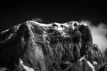 Black and white Fine art photograph of holy Kedarnath mountain peak in Uttrakhand, India