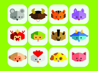 12 Chinese Zodiac animals design icon vector art