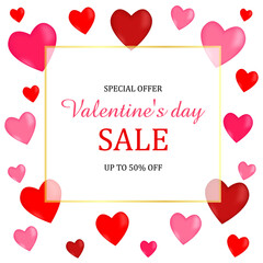 Banner Valentine's day sale with hearts. Vector illustration