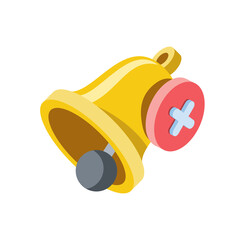 Bell chime off cross. Vector 3d isometric, color web or print icons, new flat style. Creative illustration, idea for infographics.