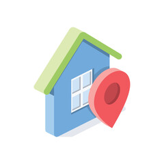 House pin map label. Vector 3d isometric, color web or print icons, new flat style. Creative illustration, idea for infographics.