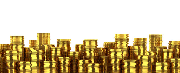 3d gold coin stack isolated on white for business banking financial concept