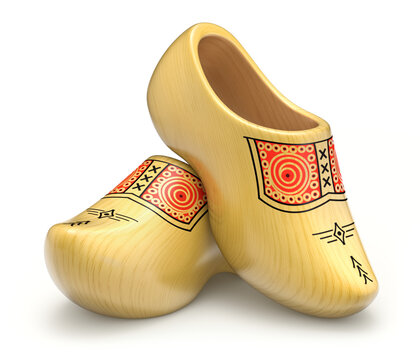 Traditional yellow dutch wooden shoes - 3D illustration