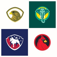 set of animal logo : elephant,bull,cardinal bird and eagle,for sport team or symbol of country animal icon.