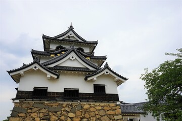 Fototapeta na wymiar Hikone Castle with Blue Sky in Hikone City of Shiga Prefecture, Japan - 日本 滋賀県 彦根城 青空 