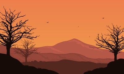 Beautiful sky color in the afternoon with beautiful natural scenery. Vector illustration