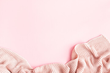 Pink blanket on pink background. Flat lay, top view - 413143639