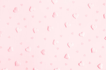 Valentine's Day background. Pink hearts on pastel pink background. Valentines day concept. Flat...
