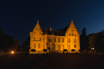 Fototapeta na wymiar Cortewalle Castle, in Beveren, Belgium, at night
