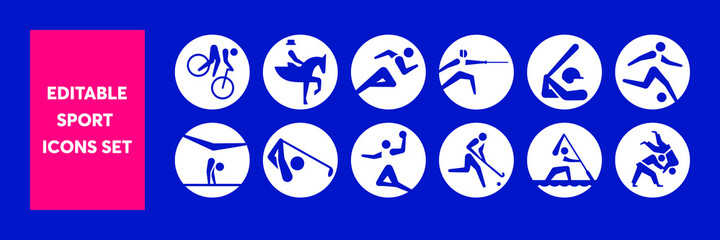 Sport disciplines categories icons set isolated vector editable design for web and print 