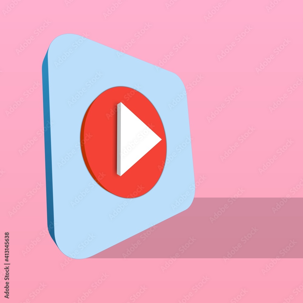 Poster 3d multimedia icons in flat style on pink background. 3d rendering.