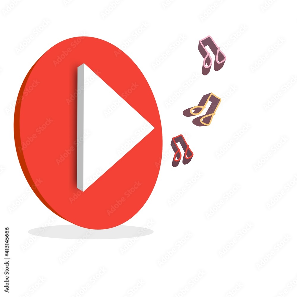 Poster 3d multi media icons with tone icons in flat style on white background. 3d rendering.