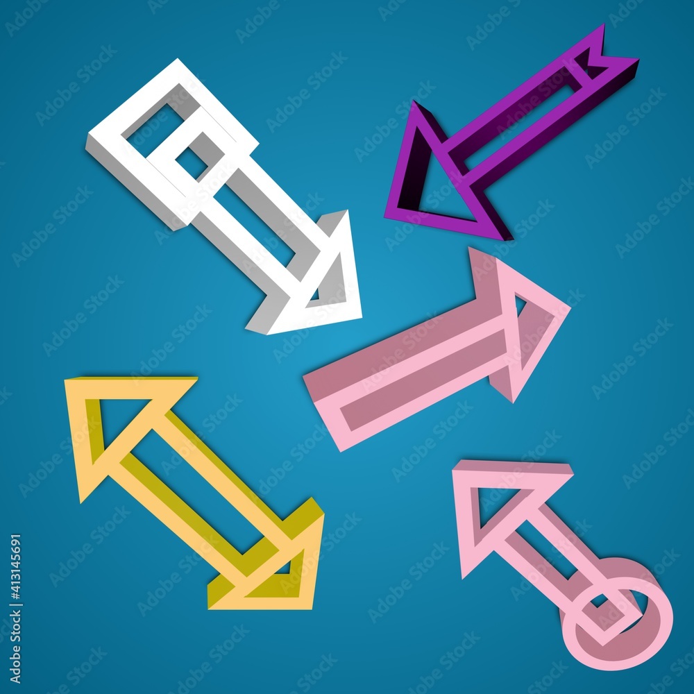 Poster 3d arrow bundle in flat style on blue gradient background. 3d render.