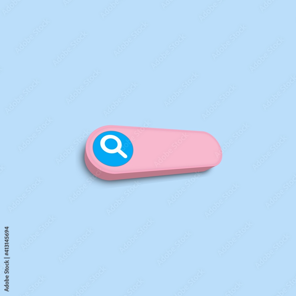Poster abstract 3d search icon on blue background. video concept. 3d rendering