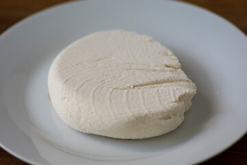 Homemade Paneer, fresh Indian cottage cheese, on a white plate