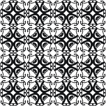 Antique looking black and white decorative cross motif repeating grid pattern, vector illustration