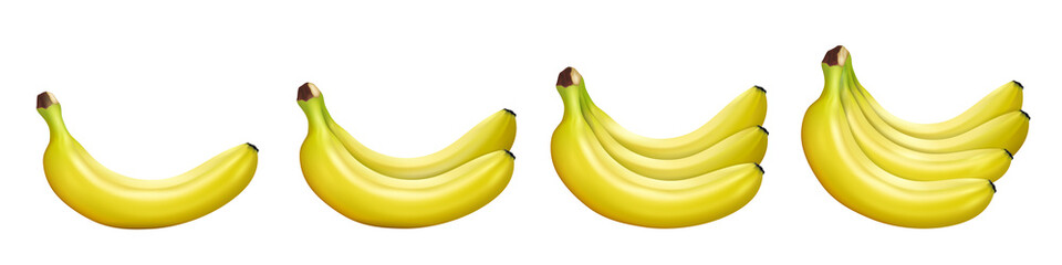 Banana set. Banana, bunch of bananas isolated on white background. Vector realistic illustration.