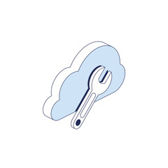 Cloud wrench. Vector 3d line isometric, color web icons, new flat style. Creative illustration, idea for infographics.