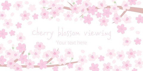 Fototapeta na wymiar 満開の桜の横長の背景イラスト