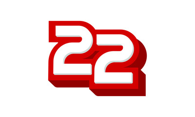 3D Number 22 Red Modern Cool Logo