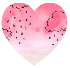 Pink heart. Watercolor hand-drawn element. Isolated on white. Perfect for Valentine's Day card, poster, banner.