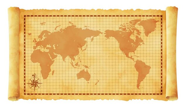 Old vintage world map opening animation movie (4K, MP4)