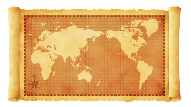 Old vintage world map opening animation movie (4K, MP4)