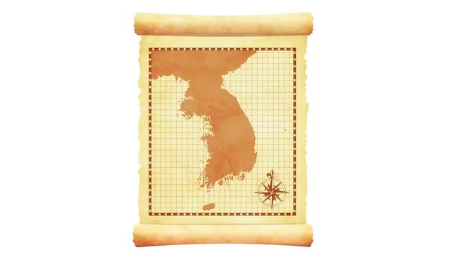 Old vintage Korea map opening animation movie (4K,MP4)