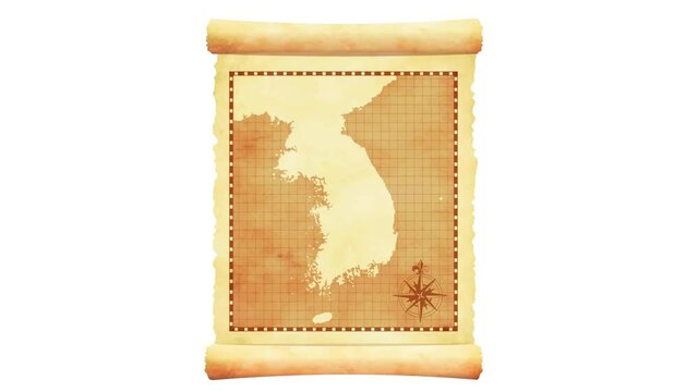 Old vintage Korea map opening animation movie (4K,MP4)