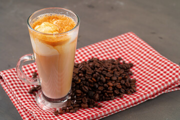 Affogato coffee with ice cream served in glass