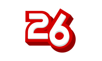 3D Number 26 Red Modern Cool Logo - obrazy, fototapety, plakaty
