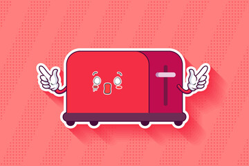 SPACED OUT, SURPRISED, SHOCKED Face Emotion. Double Forefinger Handgun Gesture. Toaster Cartoon Drawing Mascot Illustration.