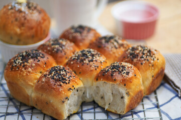 Baked bun on the cooling rack