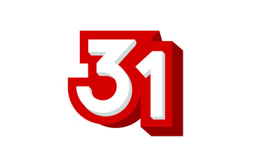 3D Number 31 Red Modern Cool Logo
