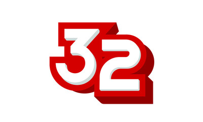 3D Number 32 Red Modern Cool Logo