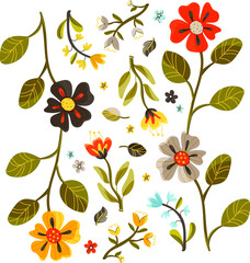 Spring flowers illustration. Floral pattern with leaf and flowers