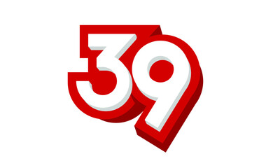 3D Number 39 Red Modern Cool Logo