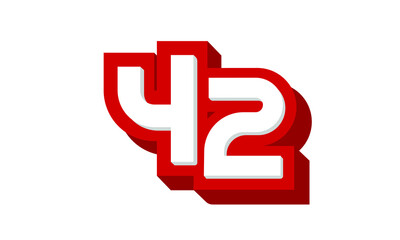 3D Number 42 Red Modern Cool Logo