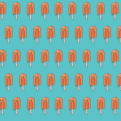 kawaii pattern with orange ice cream. Logo of healthy ice cream without sugar from natural products, the concept is healthy and tasty. Vector stock flat illustration