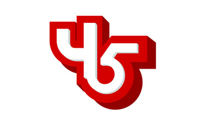 3D Number 45 Red Modern Cool Logo