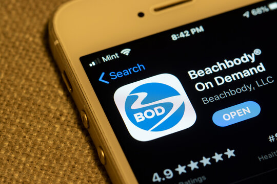 Portland, OR, USA - Feb 11, 2021: Beachbody On Demand mobile app icon is seen from the App Store on an iPhone. The Beachbody Company is an American fitness and media company.