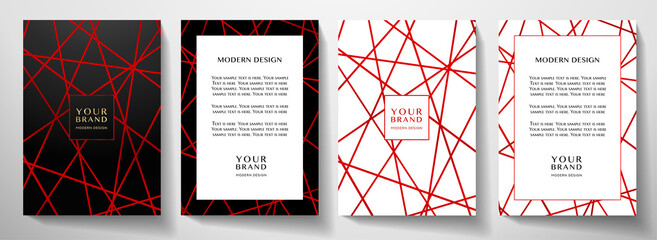 Modern premium red and black cover design set. Luxury polygon line pattern (triangle texture) background useful for menu cover, business poster, luxury brochure template