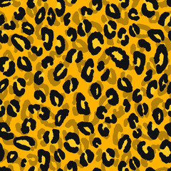 Abstract modern leopard seamless pattern. Animals trendy background. Yellow and black decorative vector stock illustration for print, card, postcard, fabric, textile. Modern ornament of stylized skin